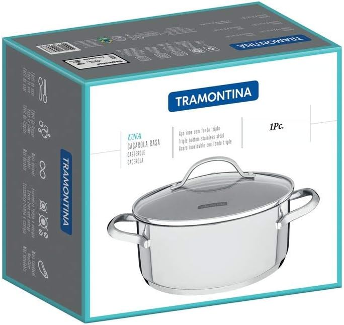 Tramontina 16CM Stainless Steel Shallow Casserole with Glass Lid - Image 4